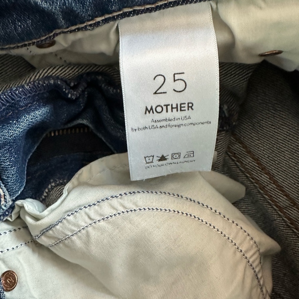 MOTHER Blue Straight Leg Jeans with Vintage Distressing - Picture 4 of 5